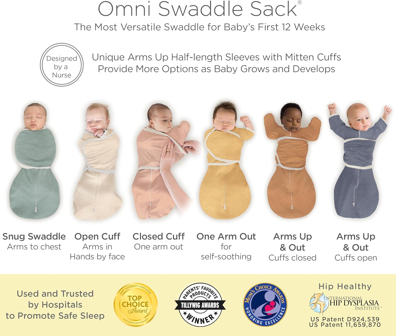 SwaddleDesigns 6-Way Omni Swaddle Sack, Arms Up Swaddle for Newborn, More Options to Calm Startle Reflex, Improves Sleep, Small, 0-3 Month, 6-14 lbs, Heathered Gray