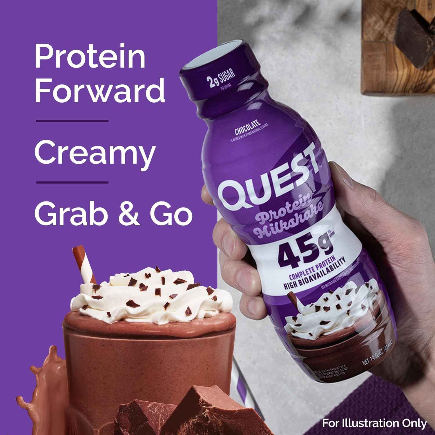 Quest Nutrition Chocolate Protein Shake, 45g Protein, 2g Sugar, 4g Net Carbs, Ready to Drink, Gluten Free, 12 Count | 45g Complete Protein, Ready to Drink, 4g Net Carbs, Gluten Free, Ultrafiltered Nonfat Milk, High Protein, 14 Fl Oz Bottles