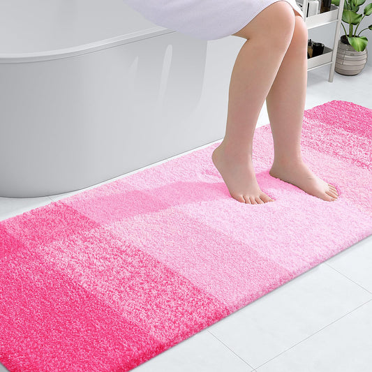 OLANLY Bathroom Rug Mat 70x24, Extra Soft and Absorbent Microfiber Bath Rugs, Non-Slip Plush Shaggy Bath Carpet Runner, Machine Wash Dry, Bath Mats for Bathroom Floor, Tub and Shower, Pink