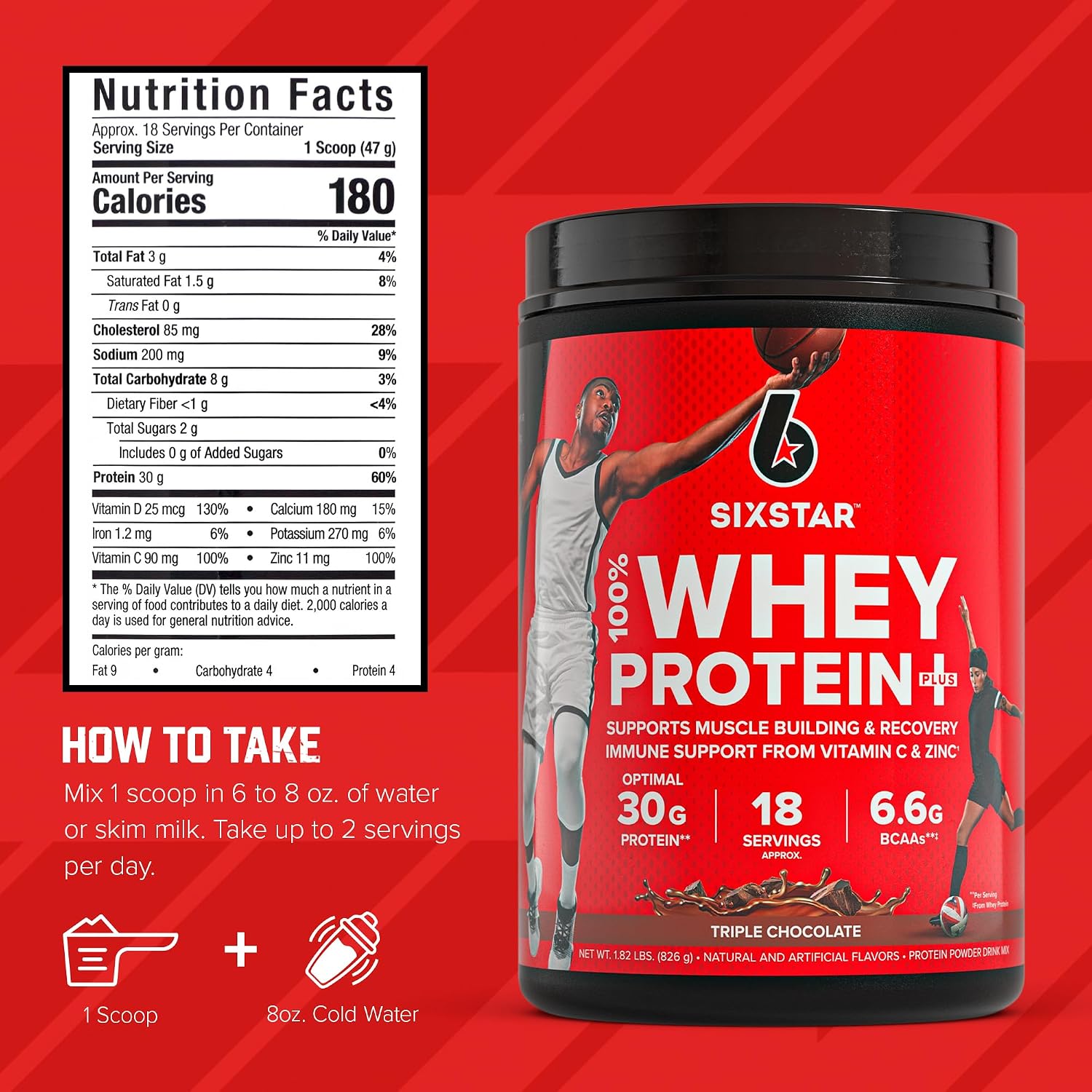 Six Star Whey Protein Powder Plus - Triple Chocolate, 1.82LB