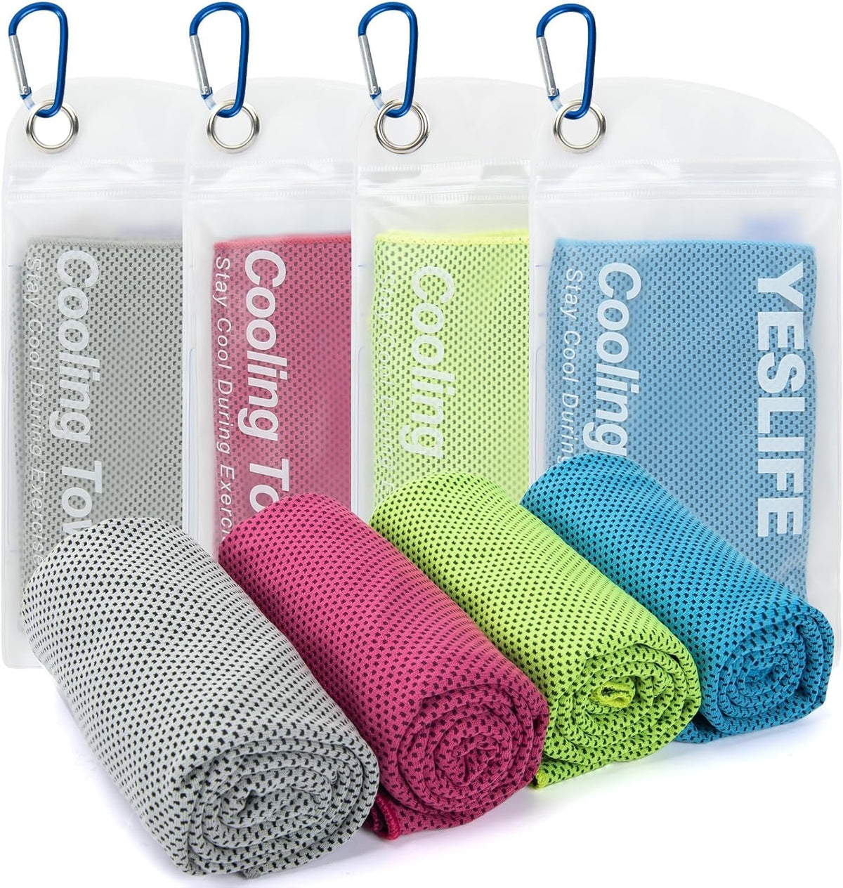YESLIFE 4-Pack Cooling Towels (40"x 12"), Cooling Neck Wraps, Ice Towel