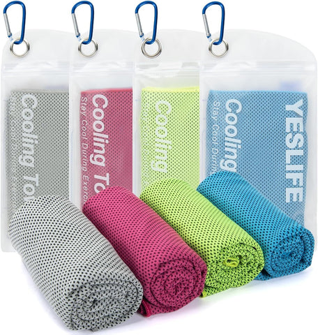 YESLIFE 4-Pack Cooling Towels (40"x 12"), Cooling Neck Wraps, Ice Towel