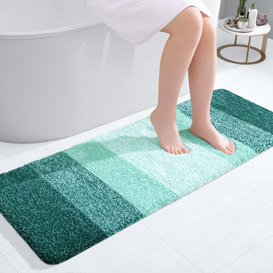 OLANLY Bathroom Rug Mat 47x17, Extra Soft and Absorbent Microfiber Bath Rugs, Non-Slip Plush Shaggy Bath Carpet, Machine Wash Dry, Bath Mats for Bathroom Floor, Tub and Shower, Blackish Green