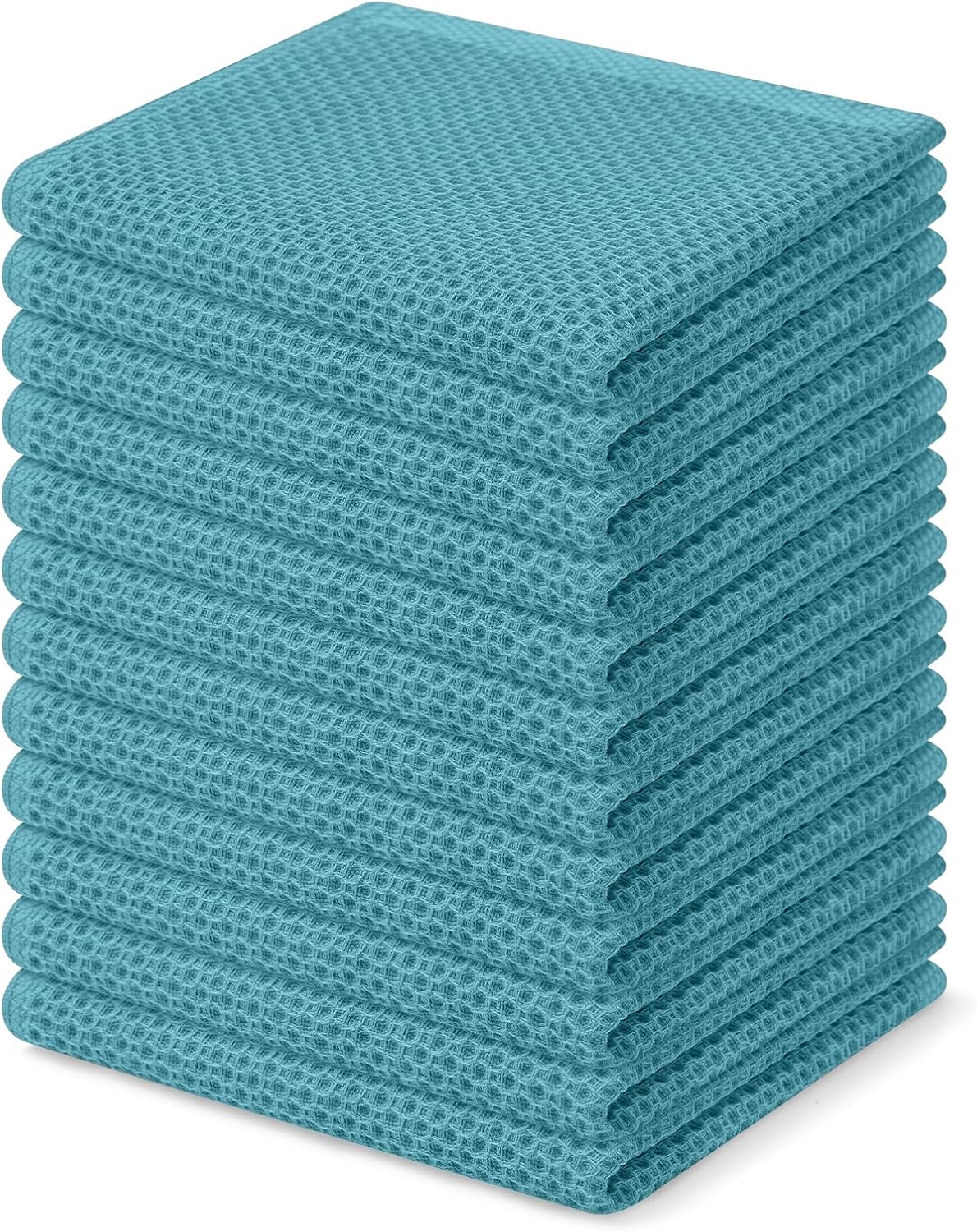 Homaxy 100% Cotton Waffle Weave Kitchen Dish Cloths 12-Pack, Lake Blue