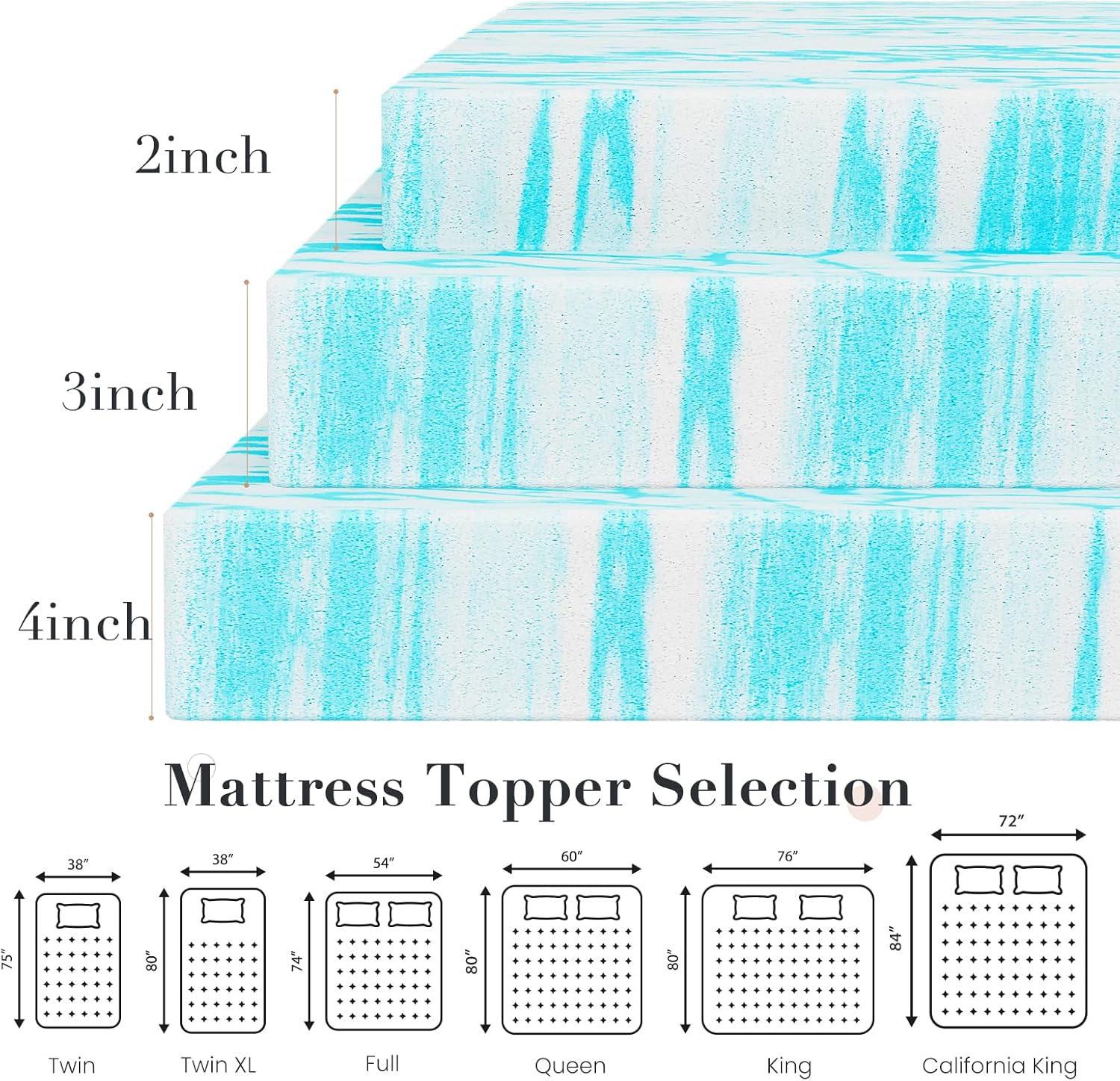 OLIXIS 2 Inch Full Cooling Gel Infused Memory Foam Mattress Topper, Bed Pad