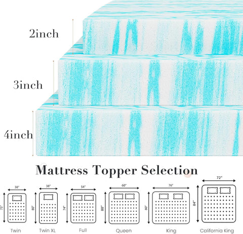 OLIXIS 2 Inch Full Cooling Gel Infused Memory Foam Mattress Topper, Bed Pad