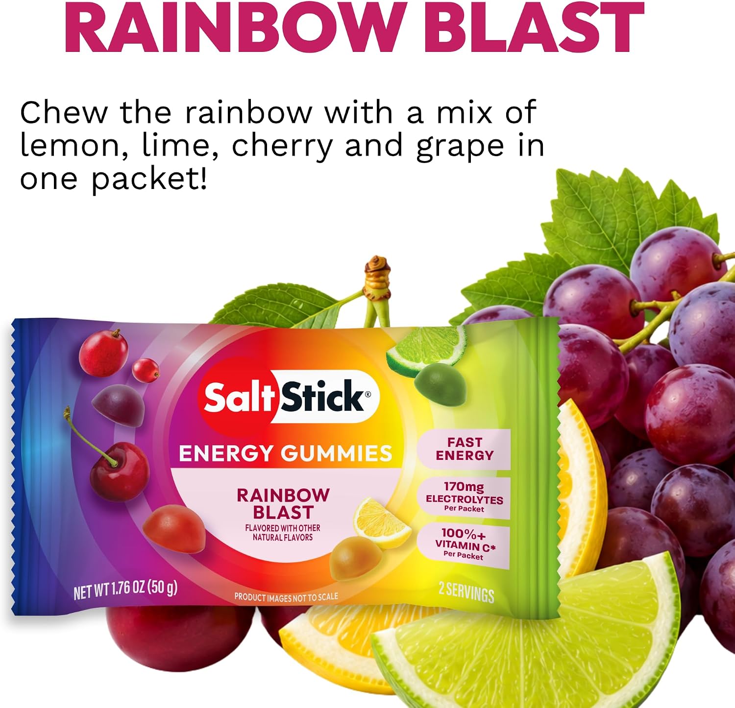 SaltStick Energy Chews Rainbow Blast Energy Gummies 10 Bags/ 20 Servings