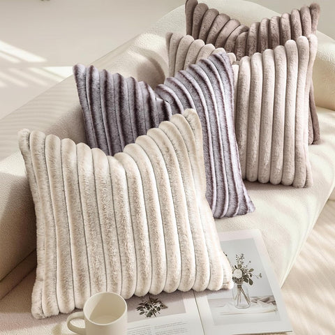 decorUhome Fall Faux Fur Throw Pillow Covers 24x24 Set of 2 Tan