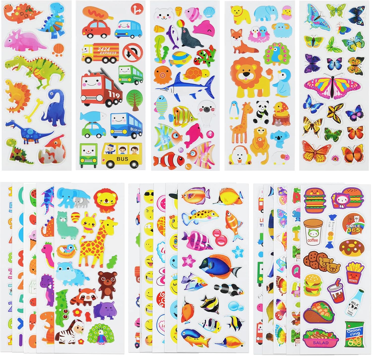 24 Sheets(500+) 3D Puffy Stickers for Toddlers Kids Boys Girls
