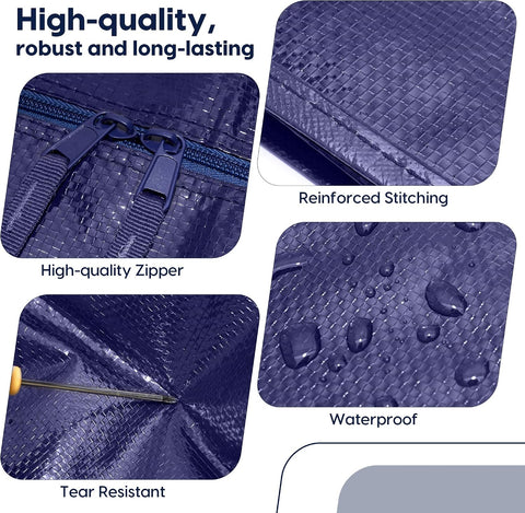 6 Pack Moving Bags Heavy Duty 210GSM with Full-Open Side Zipper, 93L 220lbs Waterproof Foldable Storage Totes for College Dorm Move-In, Moving Boxes Alternative & Home Organization, Blue