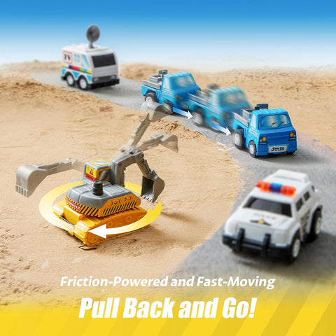 JOYIN 18 Pcs Pull Back City Cars and Trucks Toy Vehicles Set, Friction Powered Mini Cars Toys for Kids, Party Favors for Kids 3-5, Birthday Gifts for Boys and Girls, Goodie Bag Stuffers