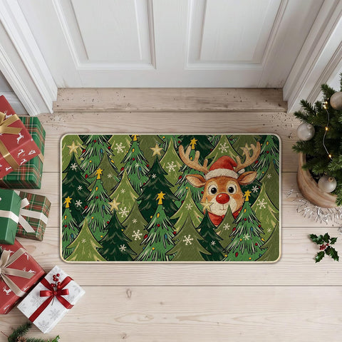 Hexagram Christmas Door Mat 17x29 Inch, Deer Tree Doormat Outdoor