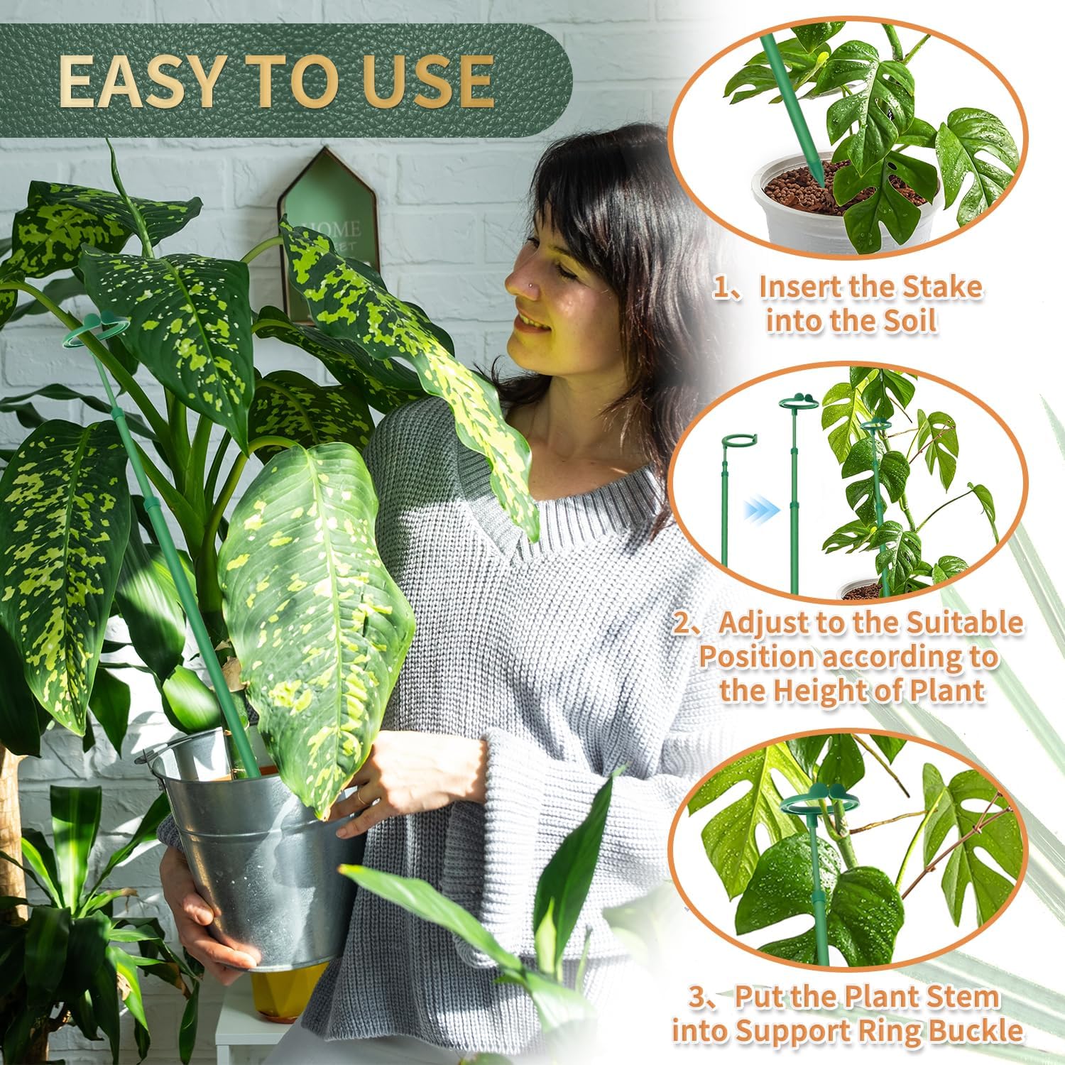 Telescoping Plant Stakes, 7Pcs 17.9IN to 42.3IN Adjustable Monstera Support