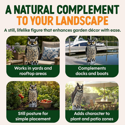 Dalen Lifelike Great Horned Owl Decoy Bird Repellent - 16-in Hand-Painted