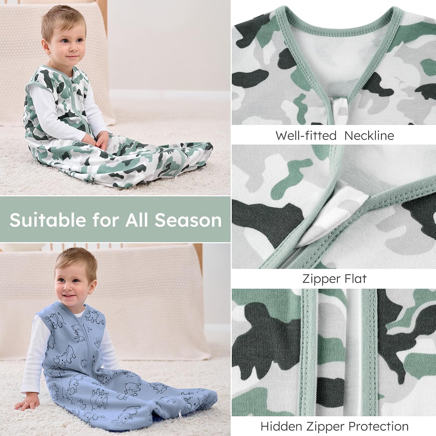 Yoofoss Baby Sleep Sack 6-12 Months 0.5 TOG Wearable Blanket 100% Cotton