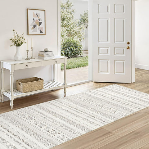 cotiled Hallway 2.6x8 Runner Rugs Washable Boho Rug Brown/Cream