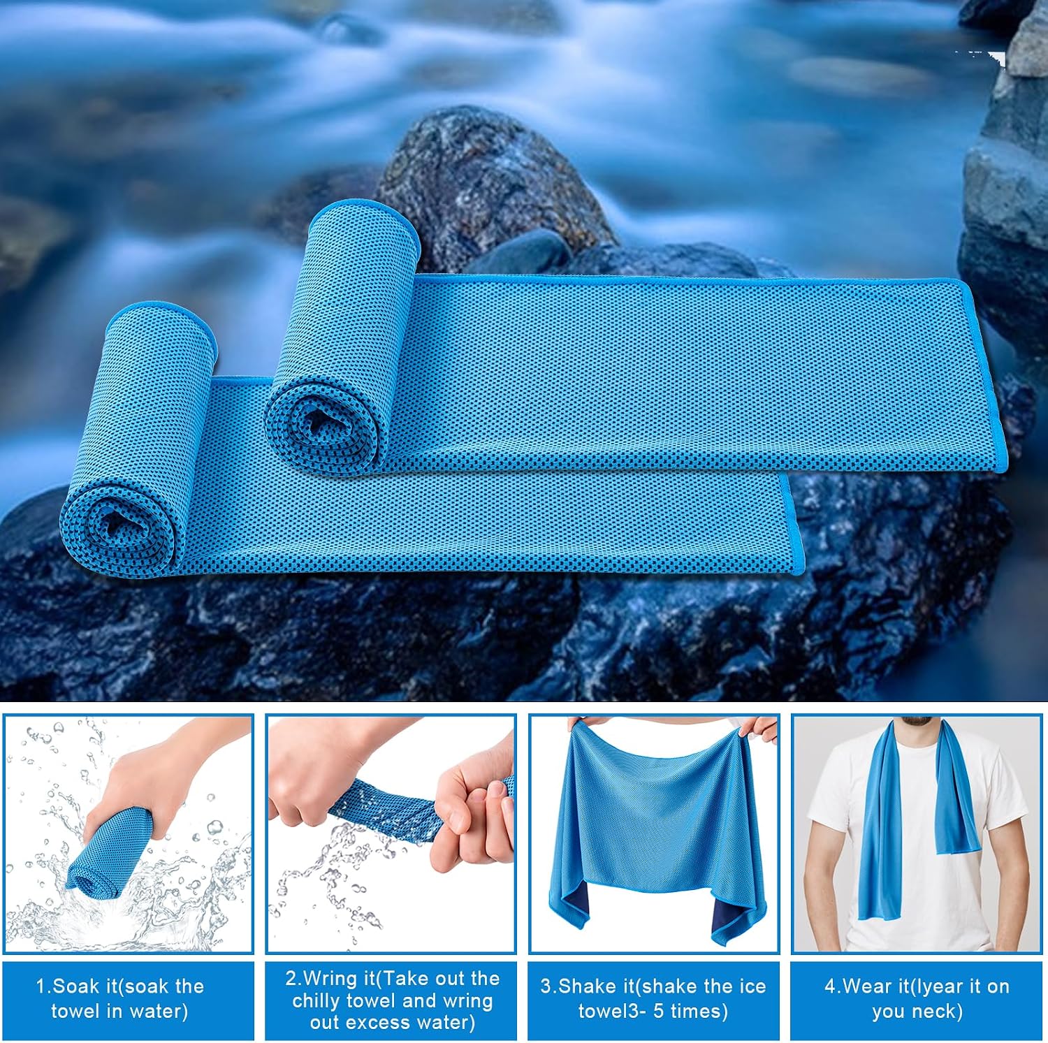 4 Pack Cooling Towel (40"x12"), Soft Breathable Chilly Towel, Ice Towel