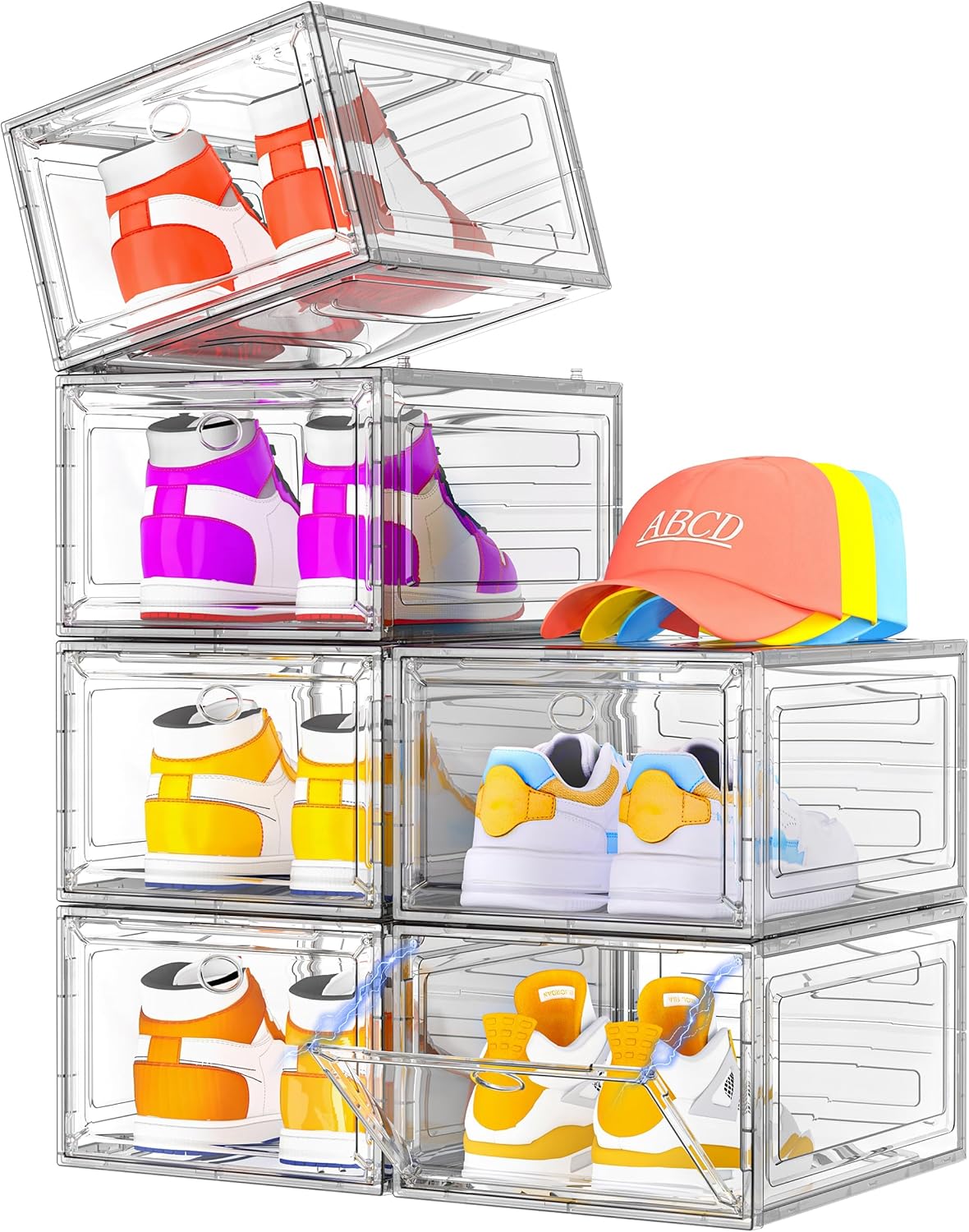 Sturdy Clear Shoe Organizer with Magnetic Door, Stackable Shoe Storage Box