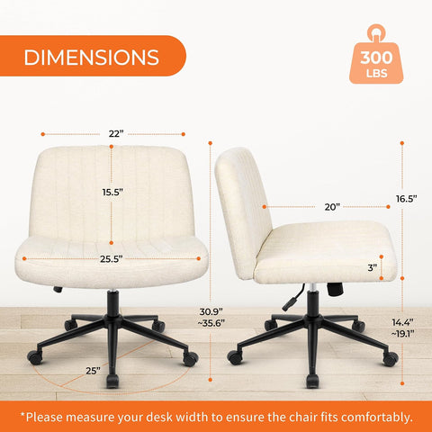 Orange Factory Criss Cross Chair, Wide Wheel Vanity Seat, Beige Dual Base