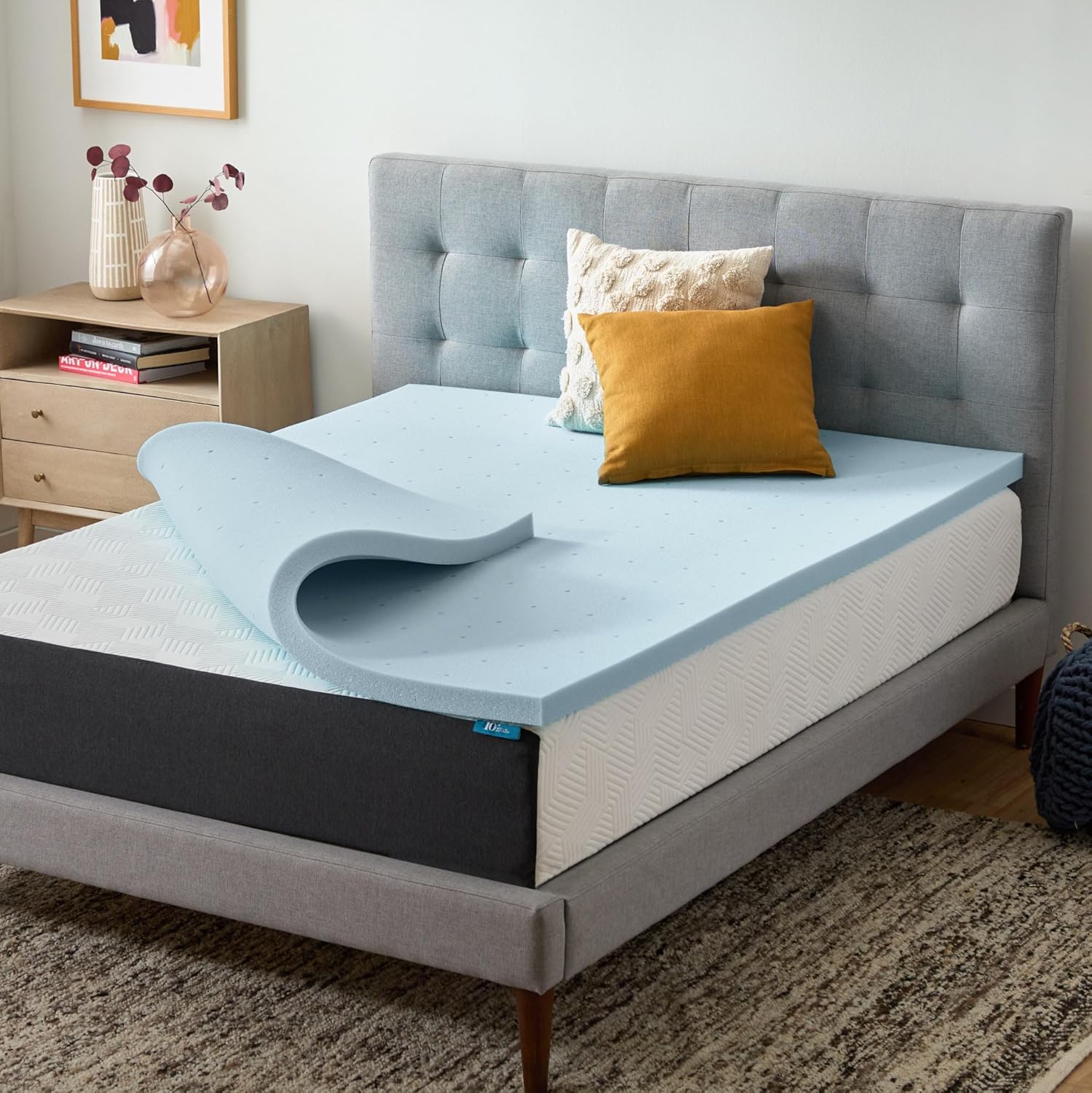 Lucid 2 Inch Memory Foam Mattress Topper, Queen Size – Cooling Gel Bed Topper – Pressure-Relieving Plush Feel – Ventilated Breathable Design – CertiPur Certified - Dorm Essentials