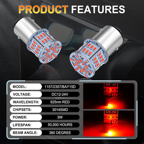 iFunyLED 4PCS 1157 LED Bulb Brake Tail Light 12V-24V Super Bright 2357 2057 7528 BAY15D LED Replacement Light Kit Set for Car Tail Brake Turn Signal Lights - Brilliant Red