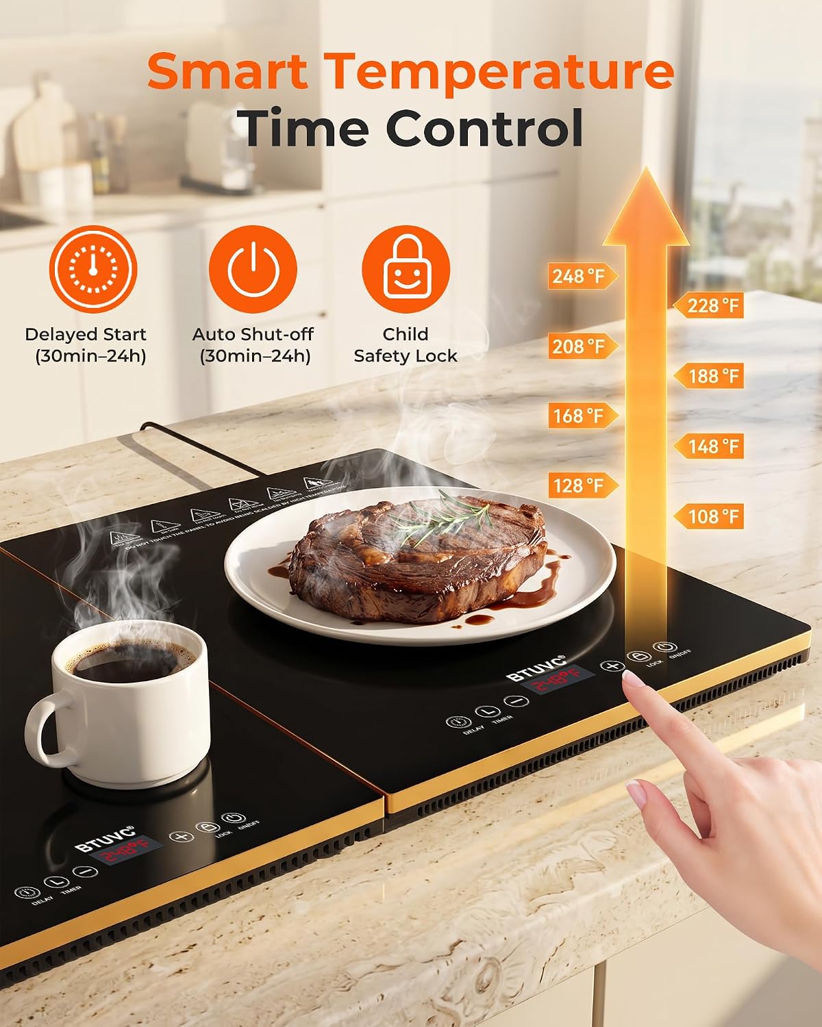 Electric Warming Trays For Buffets Party,3-in-1 Modular Food Warmers For Parties Buffet with Independent Temp Control,36'' x 16" Black & Gold Glass Warming Mat For Food Gatherings,Catering