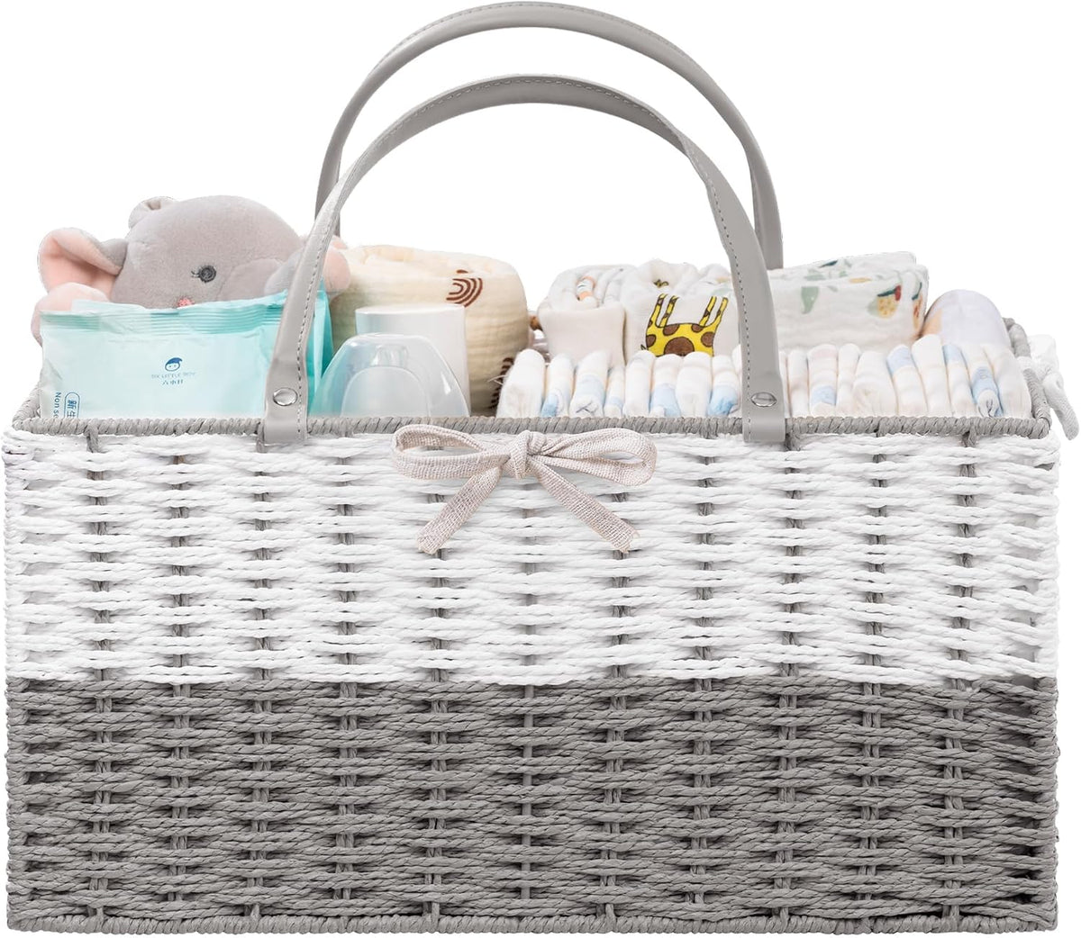 HBlife Large Baby Diaper Caddy Organizer, Paper Rope Storage Baskets Nursery Bin with Removable Divider, Portable Car Organizer for Diapers, Baby Shower Gifts, Newborn Essentials Must Haves