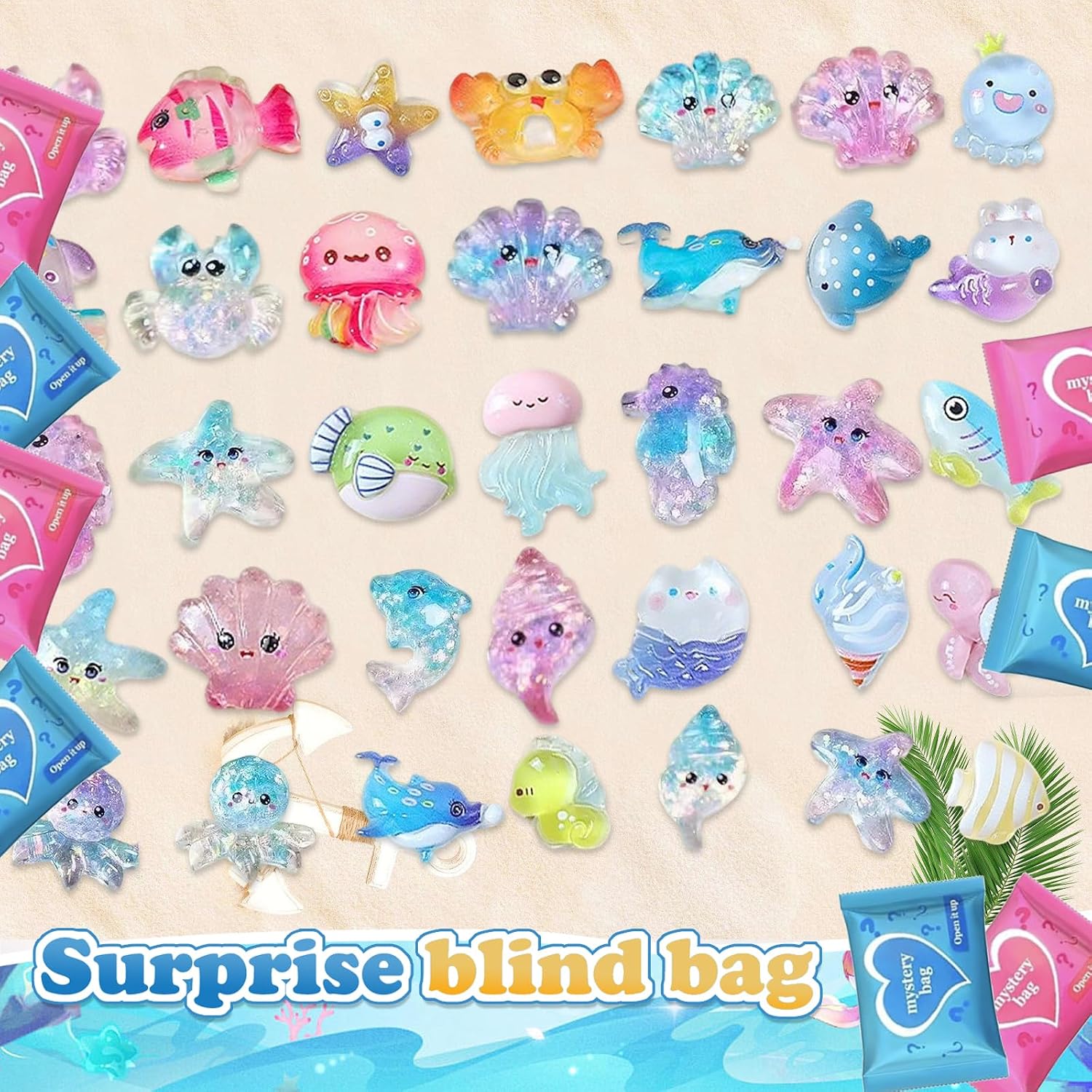 Ocean Animal Blind Bag Mini Resin Figures, Cute Cartoon Sea Creatures Mystery Pack for Kids & Teens, DIY Phone Case Charms, Craft Decorations, Party Favors & Collectibles