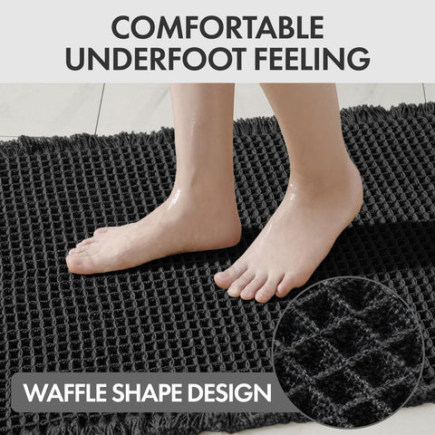 MIULEE Waffle Bathroom Runner Rugs Boho Large Bath Mat 2'x5'(24"x60") Black
