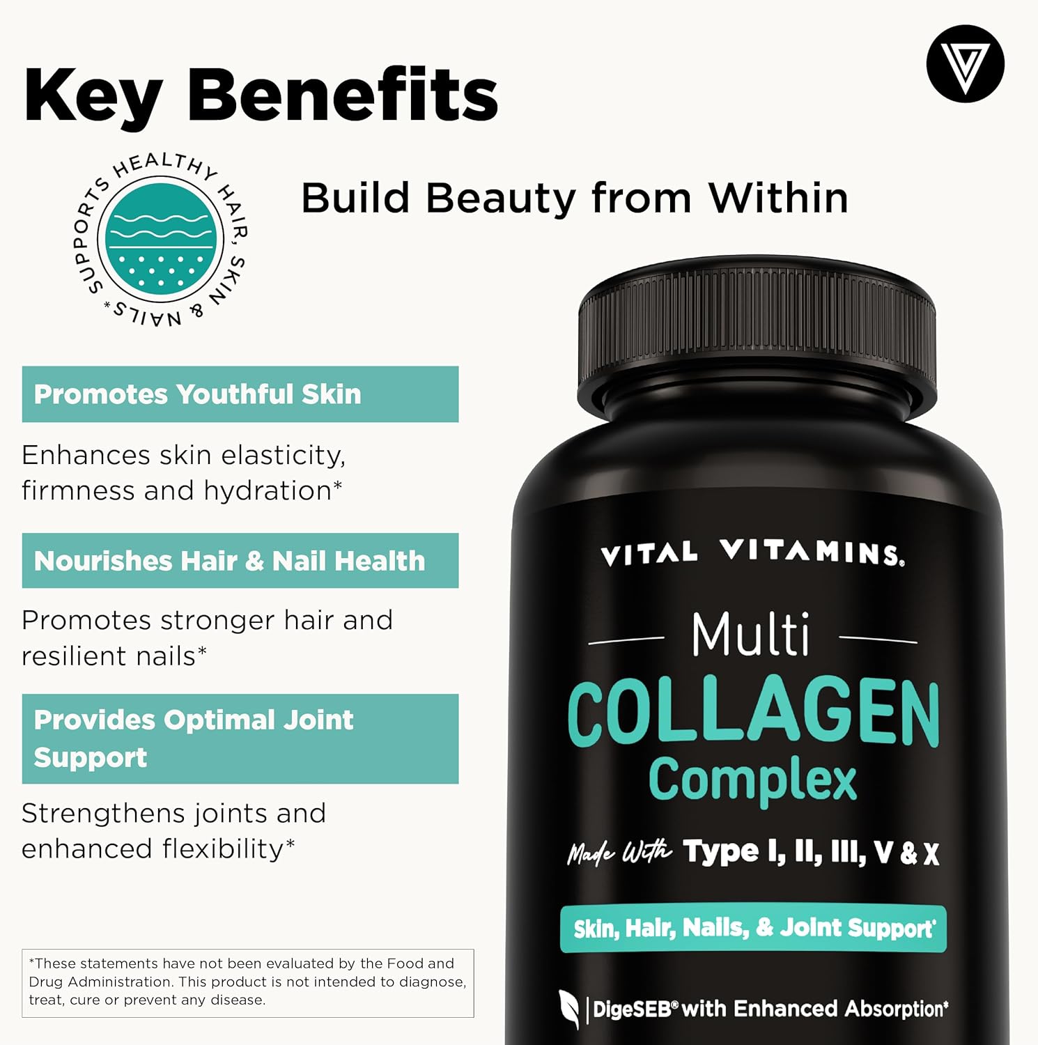 Vital Vitamins Multi Collagen Peptides Complex for Women & Men, 150 Pills