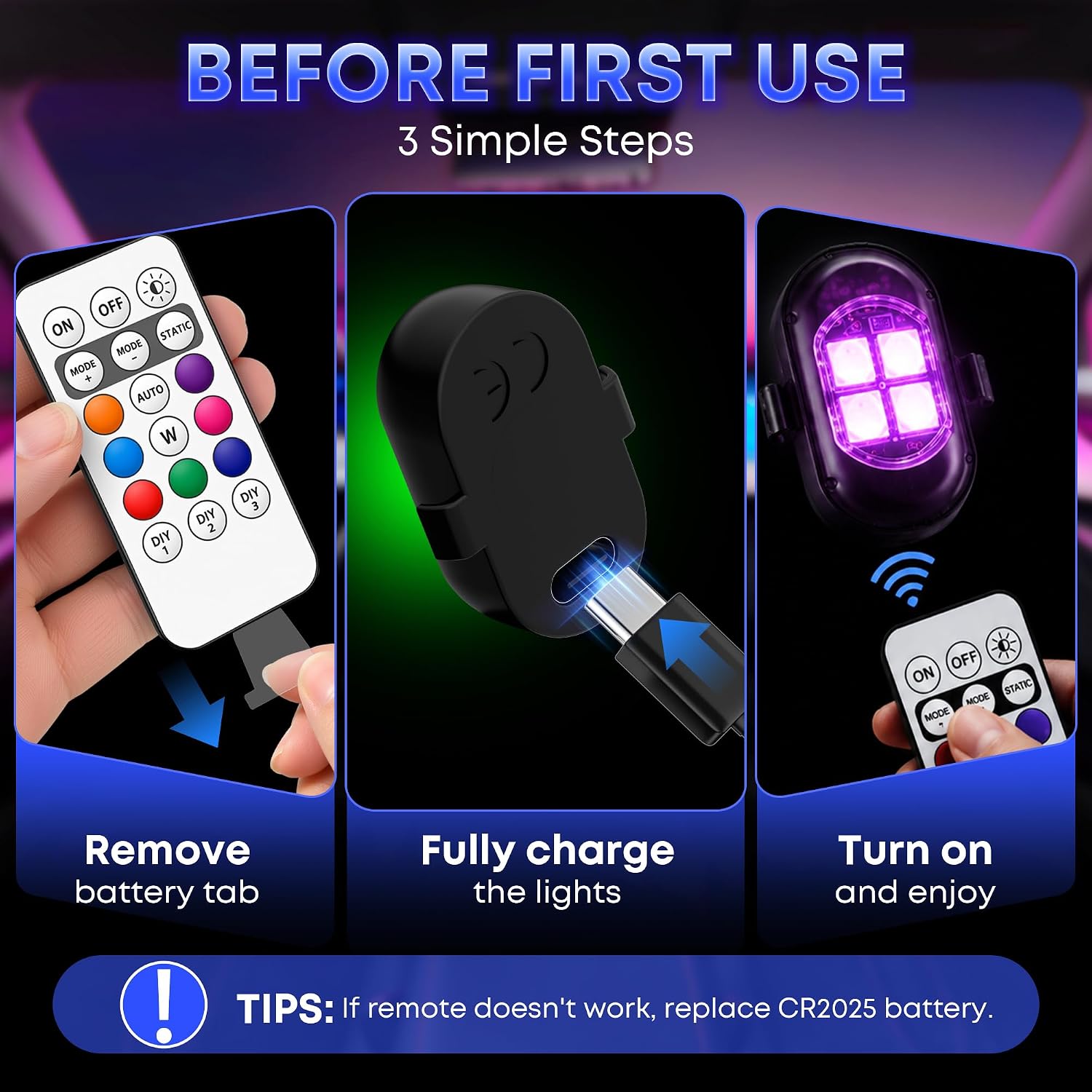 Wireless LED Lights for Car, Rechargeable Interior Car Lights