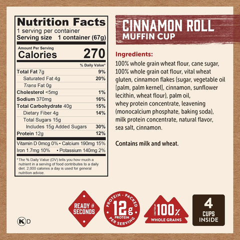 Kodiak Muffin Cup Variety Pack, Whole Grain, High Protein Muffins,12pk