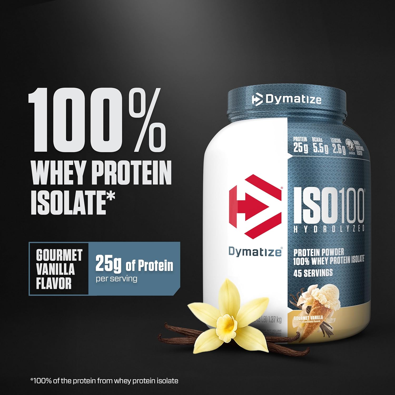 Dymatize ISO100 Protein Powder, 100% Whey Isolate, Gourmet Vanilla