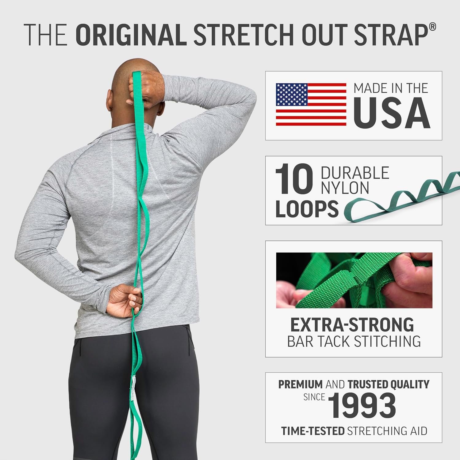 OPTP The Original Stretch Out Strap with Exercise Book, USA-Made Yoga Strap