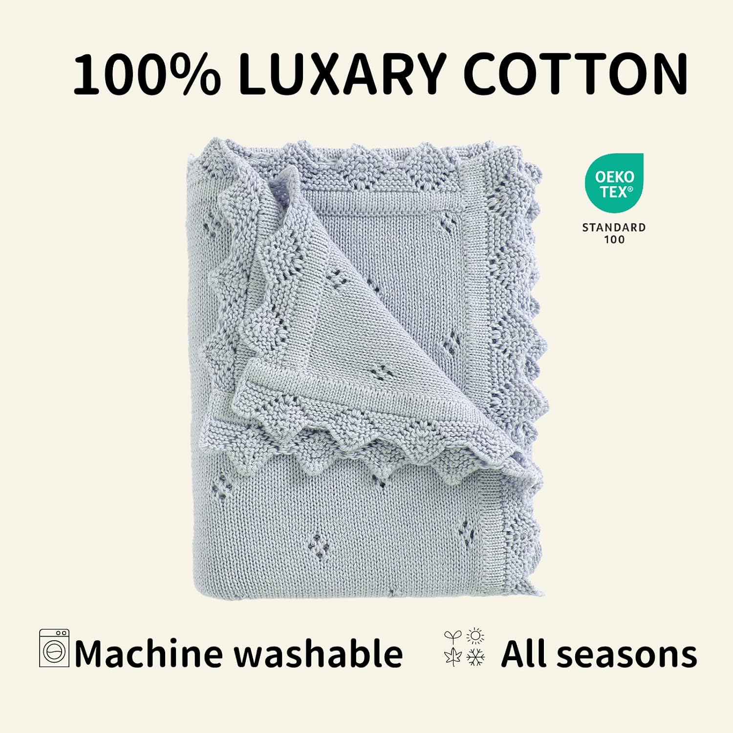 mimixiong Cotton Baby Blanket Knitted Crochet Receiving Crib