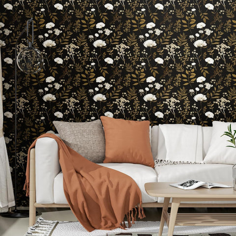 Laatse Vintage Dark Floral Leaf Peel and Stick Wallpaper 17.5"x393"