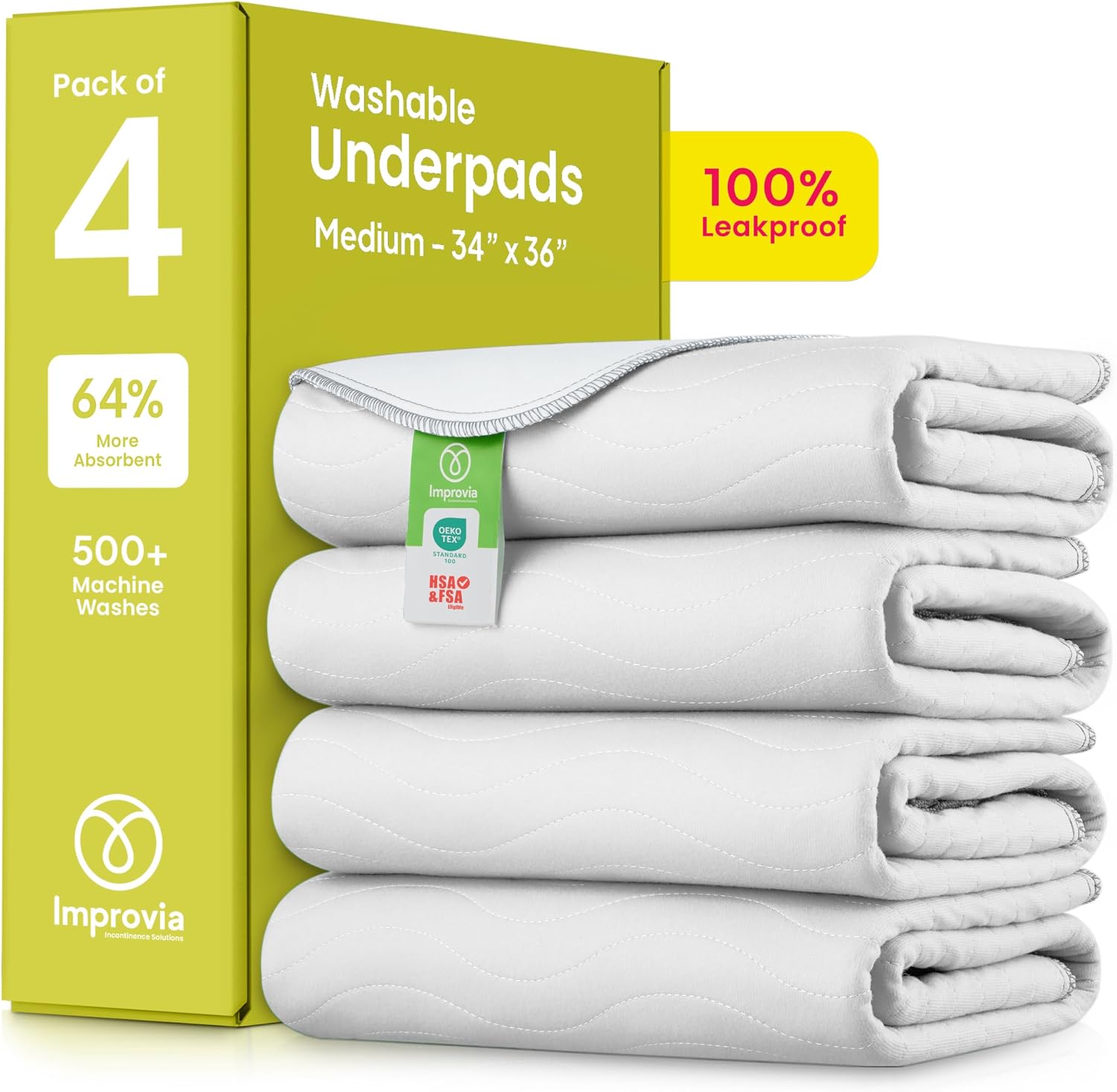 IMPROVIA® Washable Underpads, Heavy Absorbency Reusable Incontinence Pads