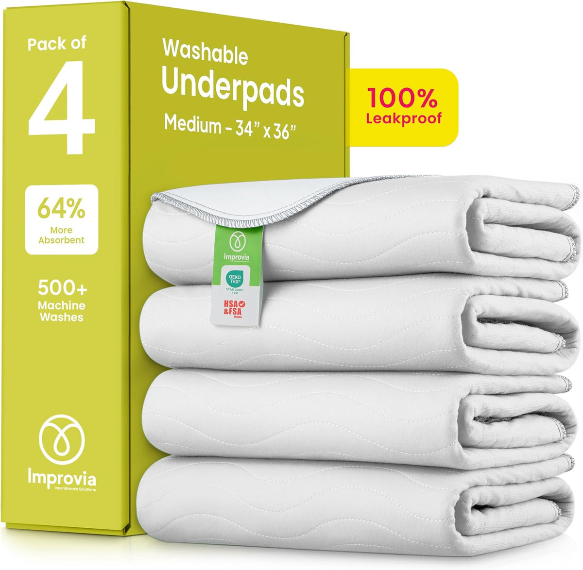 IMPROVIA® Washable Underpads, Heavy Absorbency Reusable Incontinence Pads
