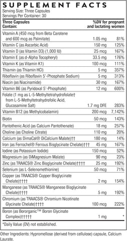 THORNE Basic Prenatal, Includes Active Folate, Choline & Iron, 90 Capsules
