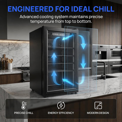 Dawmilon 3.2 Cu.Ft Beverage Refrigerator, 126 Can Beverage Cooler, Glass Door Drink Fridge, Mini Fridge with Digital Temperature Control and Air Cooling System for Beer Soda Wine Home Office Bar