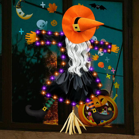 Halloween Decorations Outdoor, Solar Witch, Orange-Silver Hair