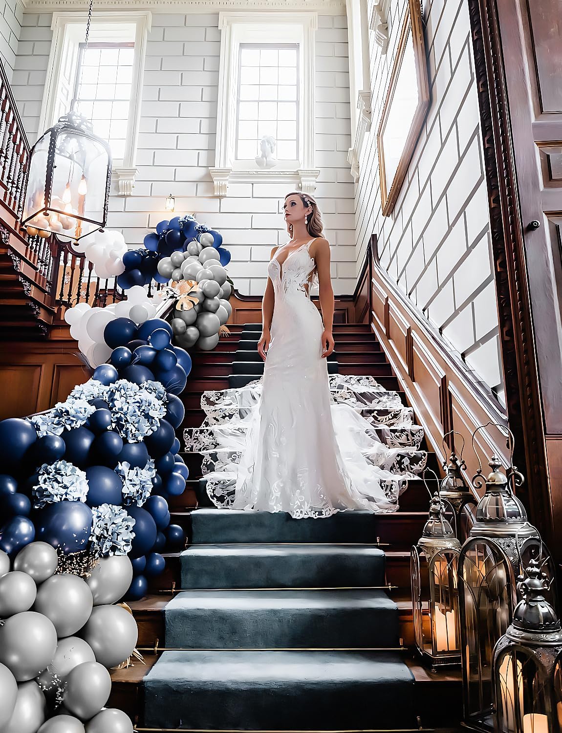 Navy Blue and Silver Balloon Garland Arch Kit, 134 Pcs Birthday Party Decor