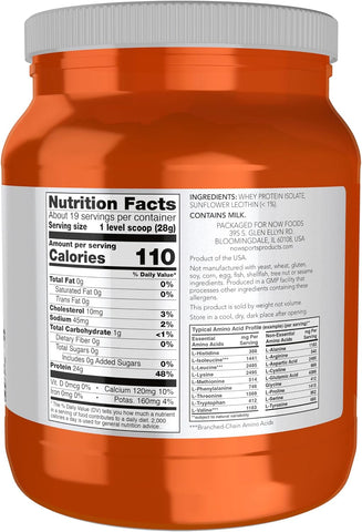 NOW Foods Sports Nutrition, Whey Protein Isolate, 25 g With BCAAs, Unflavored Powder, 1.2-Pound
