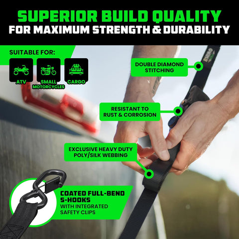 Rhino USA Retractable Ratchet Straps (2-Pack) - 1in x 10ft, 1,209lb, Black