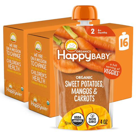 HAPPY BABY Clearly Crafted, Stage 2,Sweet Potato, Mango & Carrots, 4oz (16)
