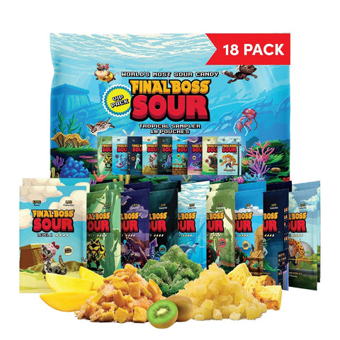 Final Boss Sour Fruit Candy, Tropical Sampler, All Levels, 18 Pack