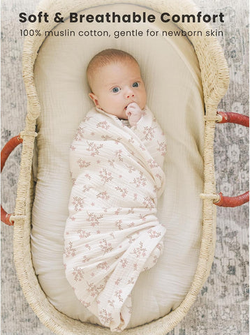 Konssy 3-Pack Muslin Baby Swaddle Blankets, 47 x 47 in Receiving Blankets