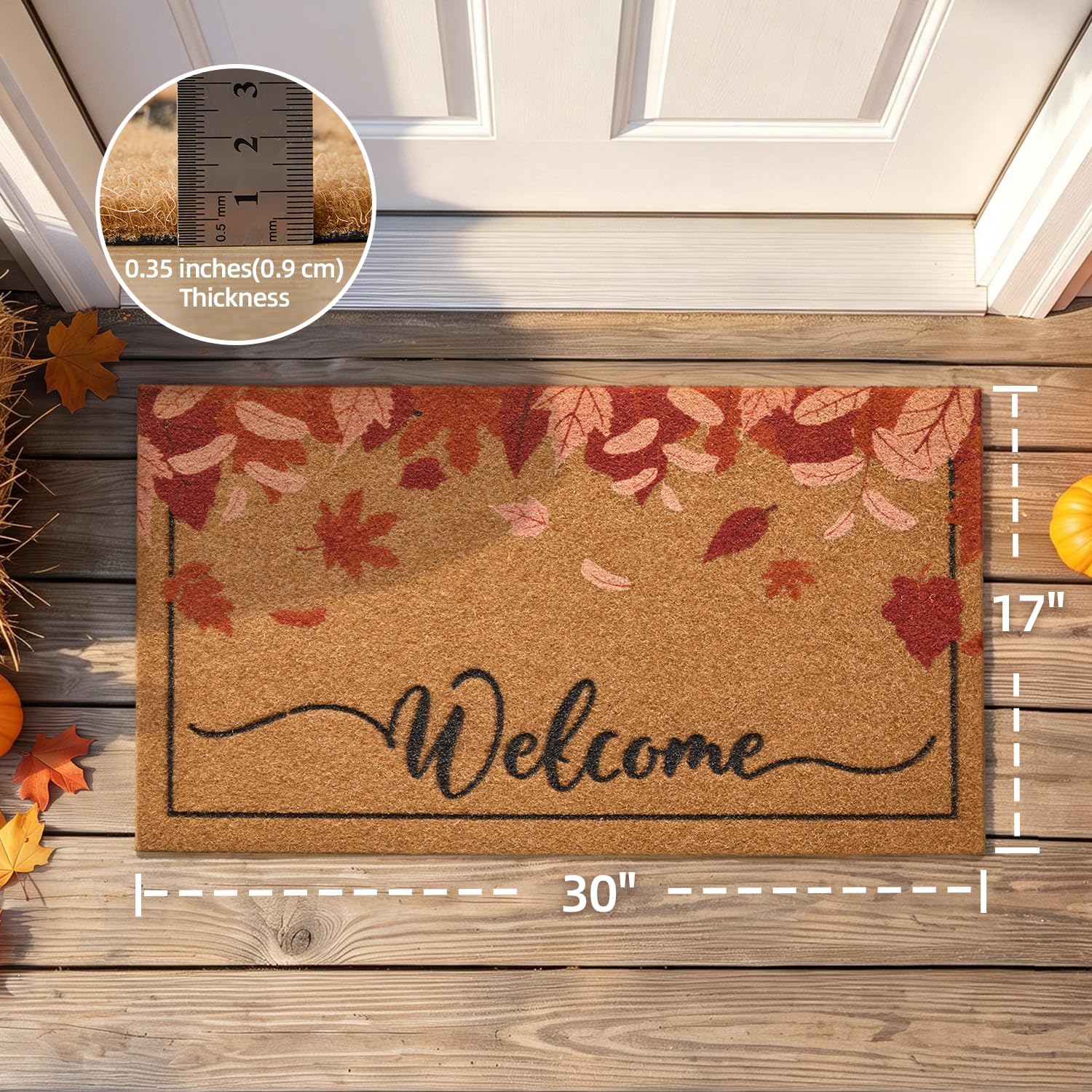 TYUU Fall Door Mat, Welcome Mat for Outdoor Entrance Maple Leaf 17" x 30"