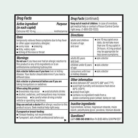 ValuMeds 24-Hour Allergy Medicine Antihistamine for Pollen, Hay Fever, Dry, Itchy Eyes, Allergies | Cetirizine HCl 10mg Caplets, Compare to Leading Brand (100 Count)