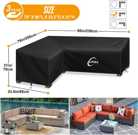 Kipiea Patio L-Shaped Furniture Sectional Sofa Covers, 420D Heavy-Duty Oxford Fabric Outdoor Sectional Cover with Windproof, Anti UV, No Tears, No Fading (Left Facing 79"x98"L x 33.5" D x 31" H)